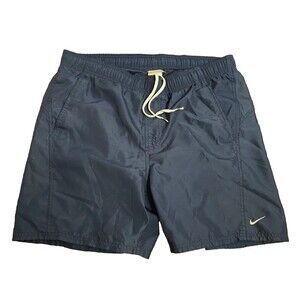 Vintage Y2K Nike Men’s XL Swim Trunks Navy Blue Embroidered Logo Swoosh Spellout